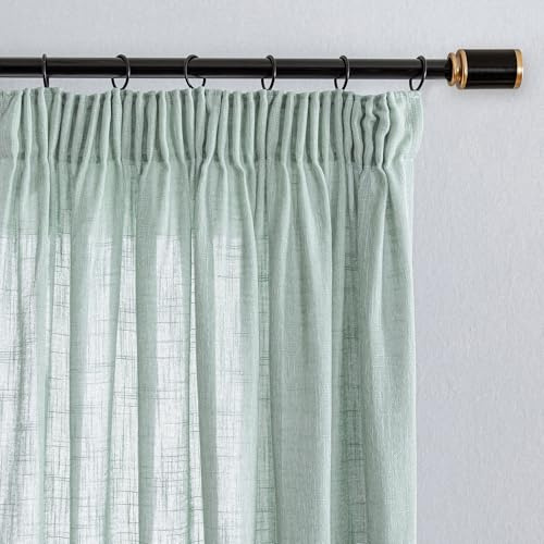 MYSKY HOME Gardine mit Kräuselband Halbtransparent Leinenoptik Curtains | Aqua Blau,2er Set,H225 x B140 cm,Leinen Vorhänge Wohnzimmer,Transparent Gardinen für Schlafzimmer,Boho Style,Moderne Vorhang