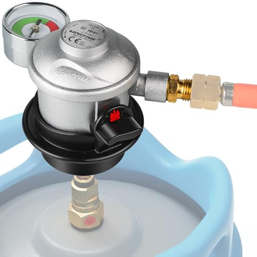 Jeebel Clip-On Jumbo Adapter | Ø35mm(G.56) Gasflaschenregler Mit Druck 30mbar, Manometer, Gewinde 1/4LH | Gasflaschen Zubehör für Reisen Camping RV in Spanien, Dänemark, Frankreich, Irland, Portugal