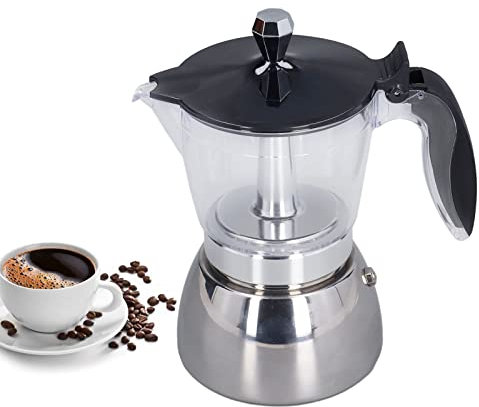 GLOGLOW Cafetière à moka transparente de 6 tasses, cafetière à moka, bouilloire italienne, machine à café italienne pour cuisinière