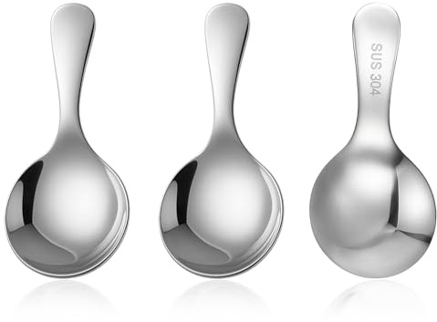 304 Stainless Spoons for Canisters, 3 PCS Short Handle Spoons, Silver Mini Scoops, Thickened Small Round Spoon, Small Coffee Scoops Candy Scoops for Salt Sugar Condiments Tea Desserts Coffee