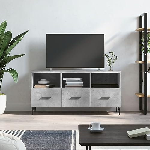 CINDERFUL TV-Schrank Betongrau 102x36x50 cm Holzwerkstoff,Moderner TV Schrank aus Betonoptik Elegantes Wohnzimmermöbel mit viel Stauraum TV-Möbel, TV-Bänke
