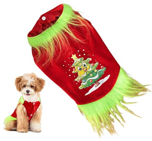 Hundeanzug, lustiges Hunde-Shirt, Kostüm, Weihnachten, rot, grün, für Cosplay, bedruckt, Haustier-T-Shirt, Urlaub, Hundebekleidung für kaltes Wetter