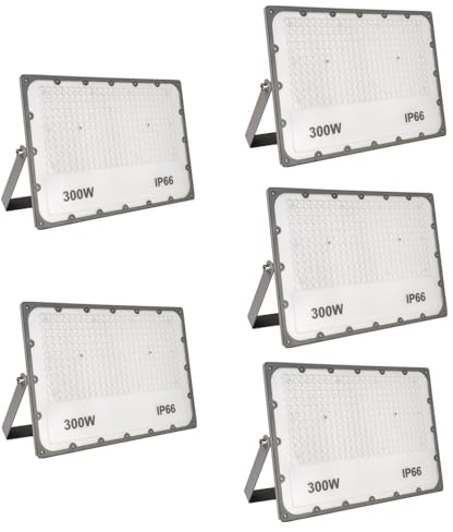JBdusn Foco Proyector LED 300W, 5pcs Super Brillante 6500K Luz de Seguridad LED IP66 Impermeable Potente Luces LED Floodlight Exterior, Focos LED Exterior para Casa, Garaje, Patio, Terraza, Campo