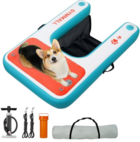 GYMMALL Piattaforma gonfiabile per cani, 81 x 119 cm, antiscivolo, per cani da 0 a 90 kg, rampa galleggiante per cuccioli in EVA e rampa d'acqua per animali domestici, per barca, piscina, bacino, lago