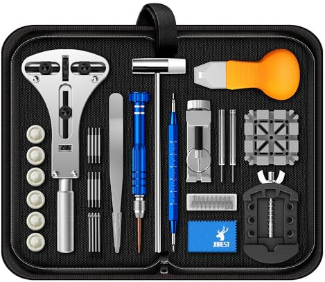JOREST Kit Riparazione Orolog, Togli Maglie Orologio, Sostituzione Batteria Orologi, Chiave Fondello Apri Cassa, Strumenti Per Orologiaio, Accorciare Orologio, Rimuovi Regola Cinturini, Cacciaviti