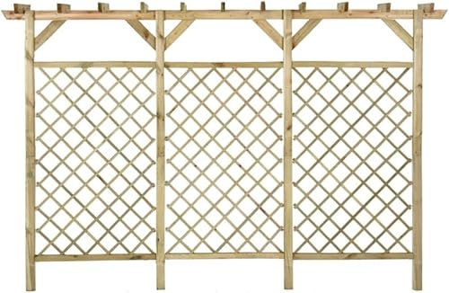 Kiefernholz Imprägniert Gitterzaun mit Pergola-Oberteil Gartenzaun Rankgitter Rankhilfe Blumenrankgitter Spalier Garten 300x50x200cm
