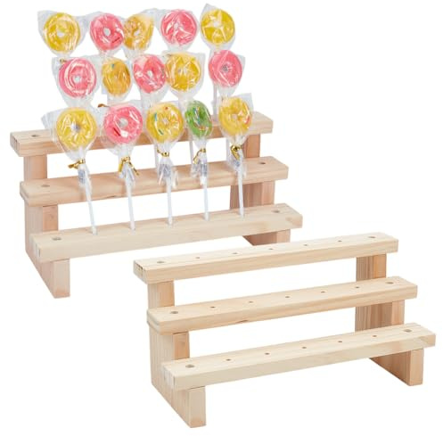 OLYCRAFT 2 Set Holz Lollihalter Display 3 Stufiger Bonbonstäbchenhalter 15 Löcher Rechteckiges Lolli Regal Aus Holz Lolli Sauger Display Süßigkeiten Aufbewahrungsregal Für Hochzeiten