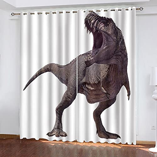 MAYNUO Blickdichte Vorhänge Mit Motiv 3D Animal Dinosaurier Print Muster Kinder Gardinen Ösen Gardine Thermo 280x160 cm Schlafzimmer Kinderzimmer Vorhange Dekoratives Muster, Verdunklungsvorhänge