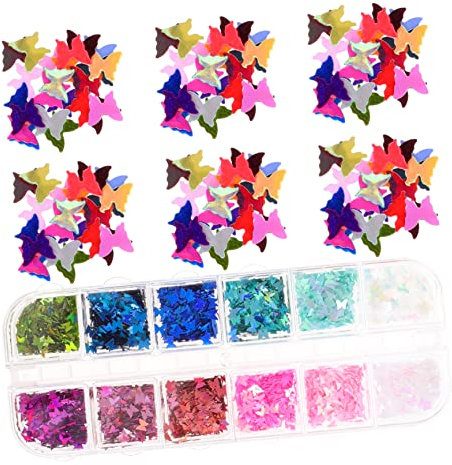 WRITWAA Farben Schmetterling Nagelkunst DIY Glitzer Pailletten Für Maniküre Fingernageldekoration Mit Boxen Make Up Glitzer Pailletten Für Nageldesigns