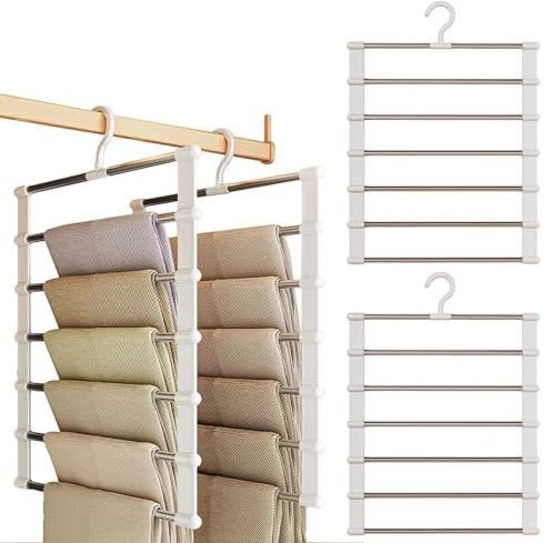 Zuzer Grucce Pantaloni Salvaspazio 4 Pezzi 7 in 1 Appendi Pantaloni,Appendiabiti,Multifunzionali Porta Pantaloni per Donne e Uomini Jeans Sciarpe Vestiti