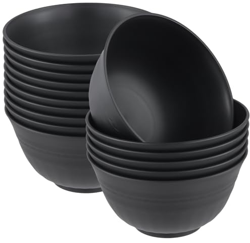 CHIHEUNG 16 st 24 oz plastskålar set, flera användningsområden frukostskålar okrossbara lätta salladsskålar för fest servis soppnudlar mellanmål fruktklar, 15 x 7,5 cm, svart