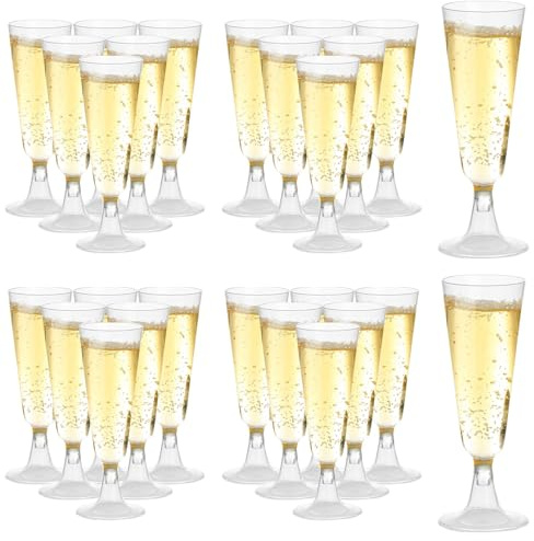 ALEXPRE 50Pcs 150ml/5oz Clear Plastic Champagne Flutes | Plastic Prosecco Glasses, Reusable Champagne Glasses, Plastic Wine Glasses for Parties Weddings Birthdays Picnic Christmas