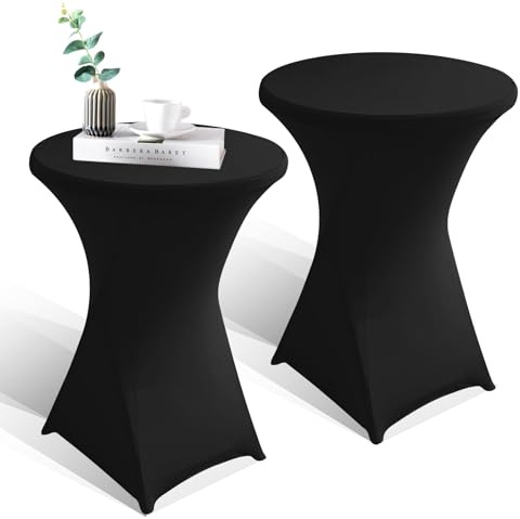 GOEDCH 2 Stück Stehtisch Hussen: 80 x 110 cm Stretch Tischdecken, Stretch Stehtisch Hussen für Stehtische, mit Verstärkung im Fußbereich, Elastische Tischhussen für Bar, Hochzeit, Geburtstagsfeier