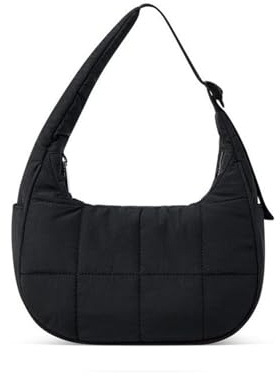 Zidoley Borsa trapuntata da donna, piccola borsa a tracolla a mezzaluna con cerniera, mini borsa a mano trapuntata, con tracolla regolabile, per donne e ragazze, Nero , Small