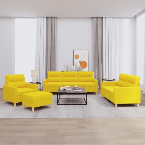 Qnhdfrt Sofa Garnitur mit 6 Kissen Hellgelb Stoff Sessel Zweisitzer Dreisitzer und Hocker Bequeme Sitzgruppe für Wohnzimmer Balkon oder Jugendzimmer