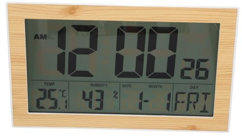 Hemobllo Reloj Digital Multifuncional con Alarma Calendario y Termómetro Pantalla LED de Gran Diseño Moderno de Madera para Escritorio o Pared sin Pilas Fácil Uso Hogar y Oficina