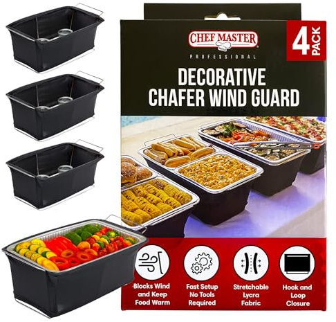 4-Pack Chafer Wind Guard Cover for Chafing Dish - Flame Retardant Fabric Screen for Food Warmers - Chafing Dish Wind Guard - Breeze Protection & Heat Retention for Catering, Parties, Buffets - 90081
