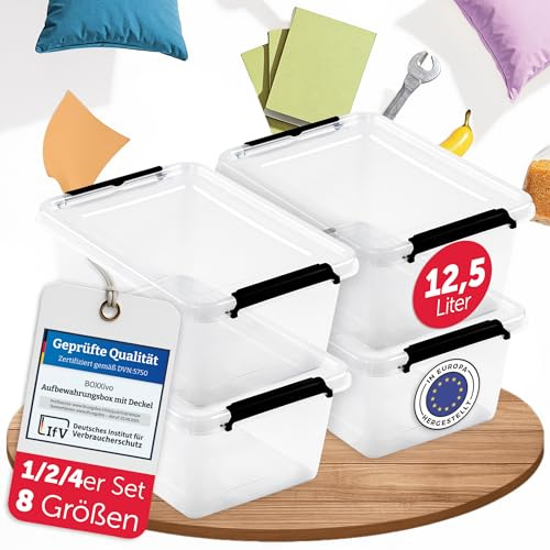 BOXXivo Aufbewahrungsboxen mit Deckel 12,5l im 4er Set - BPA-freie & lebensmittelechte Boxen Aufbewahrung - Stapelboxen mit Deckel - stapelbare Aufbewahrungsboxen - Aufbewahrungsbox durchsichtig