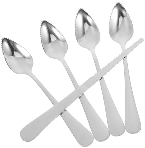 MUELODSIC Cuchillos y Cucharas para Pomelo de Acero Inoxidable con Borde Dentado y Mango Ergonómico Utensilios de Cocina para Kiwi Frutas y Postres Juego
