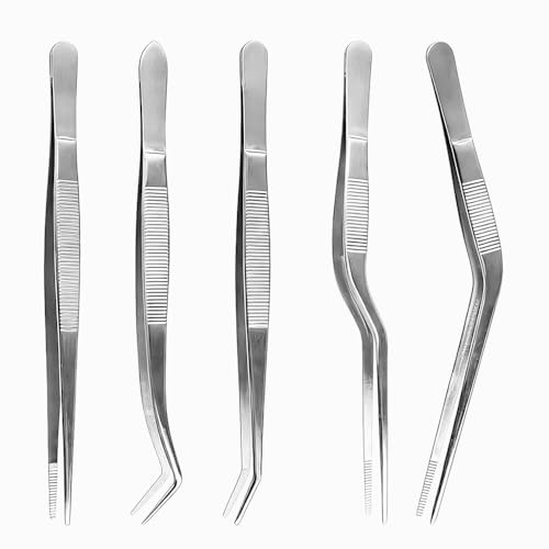 5 Pièces Pince Cuisine Inox, Pince de Cuisine, Pinces Precision Cuisines Outil, Pincecuisine Acier Inoxydable, pour Cuisiner Griller Cuire Pincearrêter Poisson Pincea Dresser Dressage
