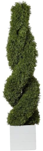 wilko Cypress Artificial Spiral Tree, 131cm, Topiary Style, White Wood Planter, Green, Plastic, Indoor Use, Home Decor