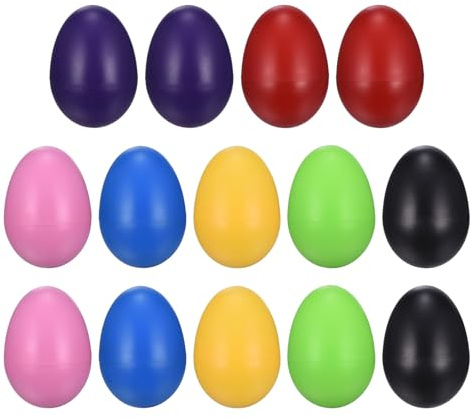 sourcing map 14 Pcs Egg Shakers, Plastic Musical Eggs Maracas Hand Percussion Instruments for DIY Painting Music Learning Easter Party Performance, Green/Blue/Pink/Red/Yellow/Purple/Black