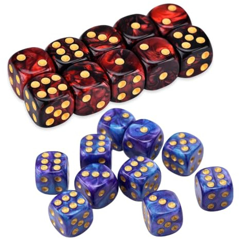 20 Pcs D6 Dice Set, 6 Sided 16mm Coloured Acrylic Dice, Blue and Red | Six Sided Game Dice for Board Games Tabletop Games and Math Learning