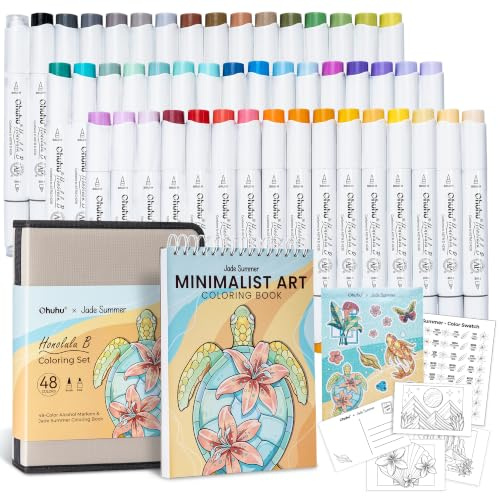 Ohuhu x Jade Summer Coloring Set 48-Color Alcohol Markers & Coloring Book