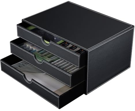 KINGFOM™ Holzstruktur Leder Schubladenbox (Stile C - Schwarz)