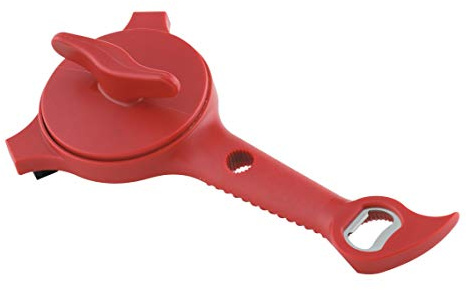 Kuhn Rikon 5-in-1 Multi-Purpose Strain-Free Opener for Jars, Bottles and Ring-Pull Cans, 5 x 10 x 2.25 inches, Red