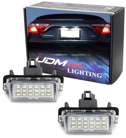 iJDMTOY Xenon White Full LED License Plate Light Kit Compatible With Toyota Camry Highlander Prius C Avalon Yaris, By 18-SMD White LEDs & Can-bus Error Free
