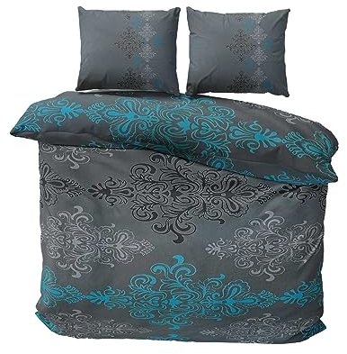 Class Home Collection Bettwäsche 200x200 Baumwolle – Ganzjahres Bettwäsche-Sets, weich & atmungsaktiv, Bettbezug und Kissenbezug 80x80 cm mit Reißverschluss Aura Petrol