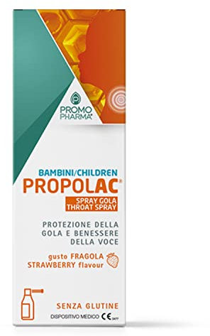 PropolAC Spray Gola Bambini - Dispositivo medico - Con estratto secco di propoli, per bambini - protegge la gola e il benessere della voce, al gusto di fragola - 30 ml