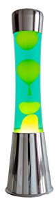 FISURA | Lámpara de lava verde y amarillo. Base plateada cromada, líquido verde y lava amarilla. Lámpara efecto relajante. Con bombilla de repuesto. 11 cm x 11cm x 39,5 cm.