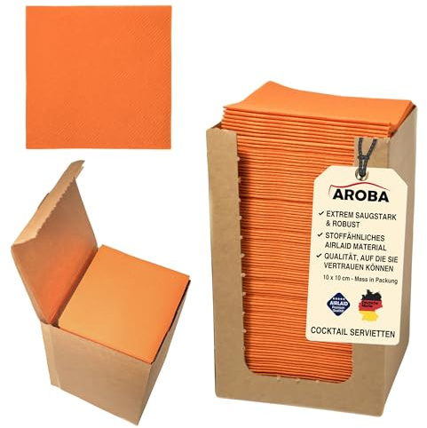 100 Aroba Airlaid Cocktail Servietten Stoffähnlich Dessert Serviette 20x20 cm 1/4 Falz Hochwertig|21 Farben|Hochzeit Geburtstag Bar Caffee Disco Hotel Catering Party Orange