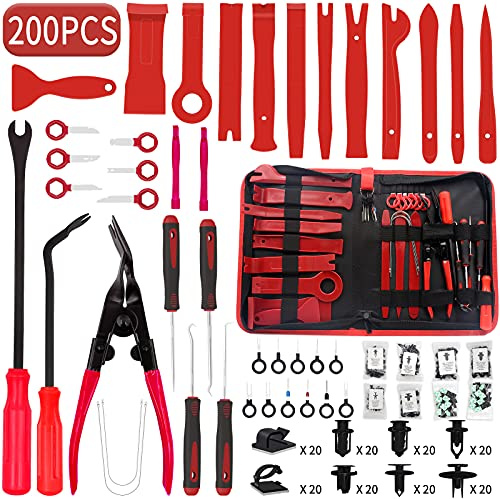 Wetado Outil de Retrait de Garniture, 200 pièces d'outils de Retrait de Garnitures de Voiture, Outils de Retrait de Garnitures pour Voiture/Garniture/Panneau/Porte/Audio/Pince à Clip Automatique/kit