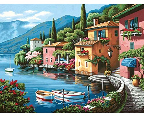DFKJ Diamantmalerei Volldiamant Runde Landschaft 5D DIY Diamant Stickerei Landschaft Baum Strass Sonnenaufgang Bild A13 50x70cm