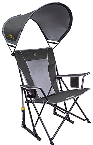GCI Outdoor Sunshade Rocker Collapsible Rocking Chair & Outdoor Camping Chair with Canopy, Pewter