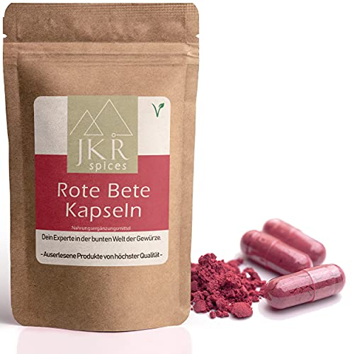 JKR Spices® 360 Stk. Rote Bete Kapseln - vegane Kapseln gefüllt mit 720mg hochwertigem rote Beete Pulver - hochdosiert - beetroot capsules - pflanzliche Kapsel - 100% natürlich und ohne Zusätze