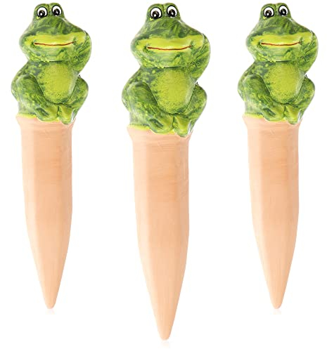 com-four® 3x Automatische Bewässerung für Zimmerpflanzen - Wasserspender für Pflanzen - Tonkegel zur Blumen Bewässerung - Hydrospikes (03 Stück - Frösche)