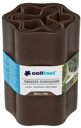 Cellfast Rasenkante Gewellt Gartenzaun Beeteinfasung Mähkante Garten Palisade Wurzelsperre Kunststoff 25cm x 9m (Braun)