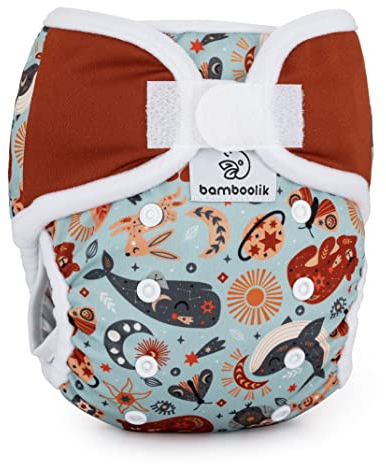 bamboolik|DUO | Überhose Muster | Klettverschluss|Himmlische Tiere + Braun|wiederverwendbar|MADE IN EU|waschbar|Stoffwindeln|Umweltfreundlich|Baby|Nachtwindeln|atmungsaktiv|sanft