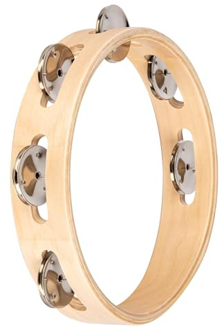 Nino Percussion Wood Tambourine Instrument - Musikinstrument für Kinder ab 3 Jahren - Durchmesser 8 Zoll - 1 Reihe Jingles - Ahorn Sperrholz, Natur (NINO943)