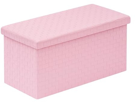 Bonlife Pink Ottoman Storage Bench,Folding Faux Leather Footstool for Living Room,Foot Rest Stool,Toy Box for Girls,76x38x38cm