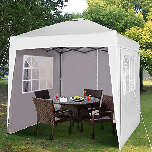 Pabellón pop-up plegable impermeable de 2 x 2 m con capa protectora plateada, 4 paredes laterales WS (blanco)