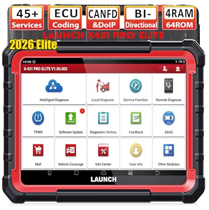 LAUNCH X431 Pro Elite OBD2 Valise Diagnostic Auto, Bi-directionnel, Codage en Ligne de l'ECU, Diagnostic Complet du système, 45+ Services de réinitialisation, CANFD DOIP, FCA, Mise à Jour de 2 Ans