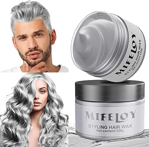 4,23 Unzen Silbergrau Temporäre Haartönung, Gray Instant Hair Cream Mud, Natürliche Haarfarbe Frisur Pomade, Unisex Styling Haartone Wax, 120g Grau Haar Wachs für Party Cosplay Halloween Weihnachten