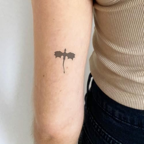 Tatouage de silhouette de dragon Inkster® | Tatouage temporaire avec certification cosmétique européenne | imperméable + végétalien | tatouage révolutionnaire de 2 semaines
