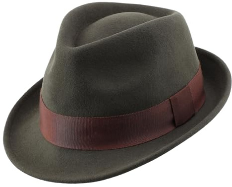 Decentron Chapeau d'hiver en feutre de laine pour homme - Chapeau Fedora à bord court, vert olive, 58
