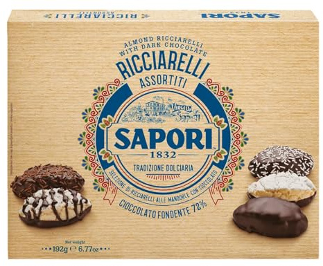 Sapori 1832 Ricciarelli Assortiti alla Mandorla Lavorate a Pietra e al Cioccolato Fondente 72% 192g